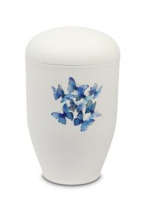 Urne funéraire en métal avec papillons bleus
