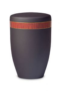 Urne Funéraire en Métal noir avec bandeau motif bois foncé 4L