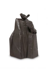 Mini-urne en bronze 'Oiseaux sur rocher'