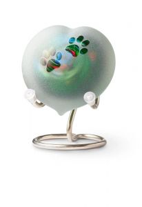 Mini-urne en verre cristal 'Cœur et pattes' verde | SOLDES