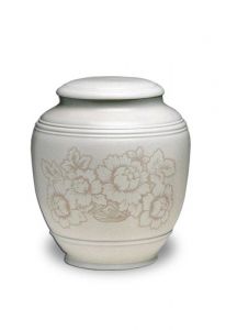 Petite Urne Funéraire en Porcelaine blanche avec Fleurs