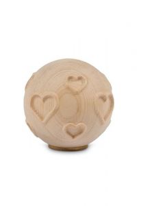 Mini-urne pour cendres 'Sfera' avec petit cœur en bois de pin naturel