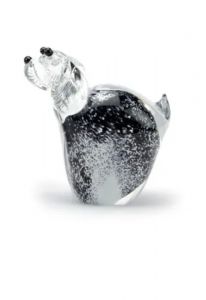 Mini-urne en verre cristal 'Chien' noir/blanc