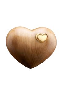 Mini urne avec cœur doré en bois de cerisier laqué satiné - SOLDES