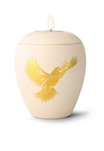 Mini-urne en céramique avec bougeoir 'Colombe de la paix'