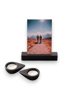 Memorialboxx avec porte-photo, bougeoirs et compartiment pour cendres – Noir