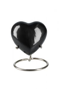 Petite urne cinéraire cœur 'Elegance' noir aspect nacré (avec support)