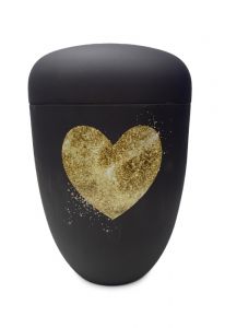 Urne funéraire en métal mat noir avec cœur d'or
