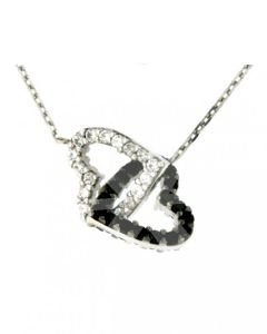 Collier symbole 'Cœurs' en 14 carats or blanc avec blanc et noir zirconium