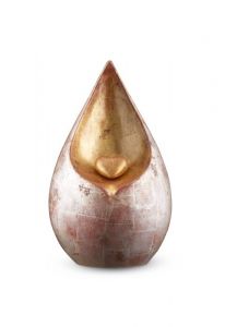 Urne funéraire en forme de goutte avec petit cœur doré – argenté avec feuille d’or