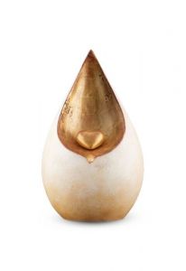 Urne funéraire en forme de goutte avec petit cœur doré – blanc avec feuille d’or