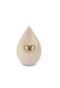 Mini-urne pour cendres larme et cœur en bois de frêne naturel