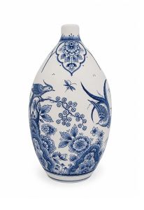 Urne peinte à la main « Oiseaux de paradis » en bleu de Delft