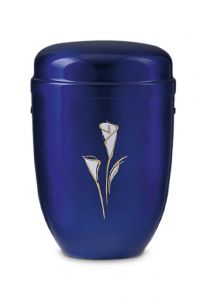 Urne Funéraire en Aluminium bleu avec Fleurs