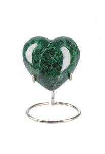 Petite urne cinéraire cœur 'Elegance' aspect pierre naturelle vert (avec support)