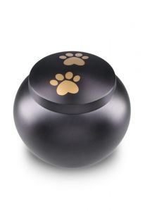 Urne funéraire pour animal noir mat avec 2 empreintes dorées, différentes tailles