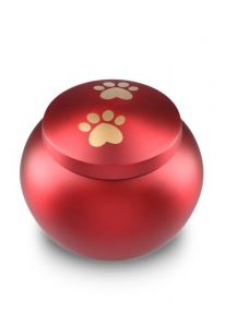 Urne funéraire pour animal rouge mat avec 2 empreintes dorées, différentes tailles