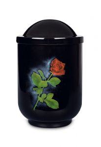 Urne Funéraire en Aluminium noir avec Rose Colorée
