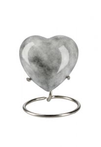 Petite urne cinéraire cœur 'Elegance' aspect pierre naturelle gris (avec support)