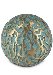 Urne cendres en bronze sphère verte avec motif doré