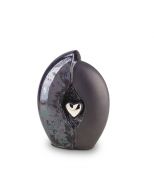 Mini-Urne funéraire céramique avec bougie avec petit coeur en argent fumé 