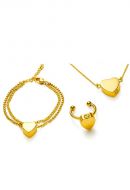 Parure de bijoux funéraires en acier inoxydable doré avec cœur - bracelet, bague & collier