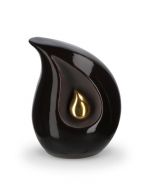 Urne funéraire en céramique noire en forme de larme avec petite goutte dorée