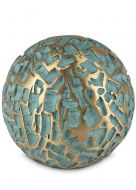 Urne cendres en bronze sphère verte avec motif doré