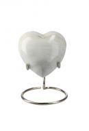 Petite urne cinéraire cœur 'Elegance' aspect pierre naturelle blanc-gris (avec support)