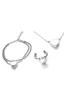 Parure de bijoux funéraires en acier inoxydable avec cœur - bracelet, bague & collier