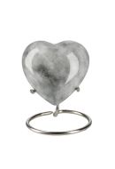 Petite urne cinéraire cœur « Elegance » aspect pierre naturelle gris (avec support)