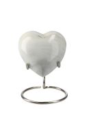 Petite urne cinéraire cœur « Elegance » aspect pierre naturelle blanc-gris (avec support)
