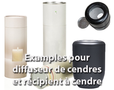 Examples pour diffuseur de cendres et récipient à cendre